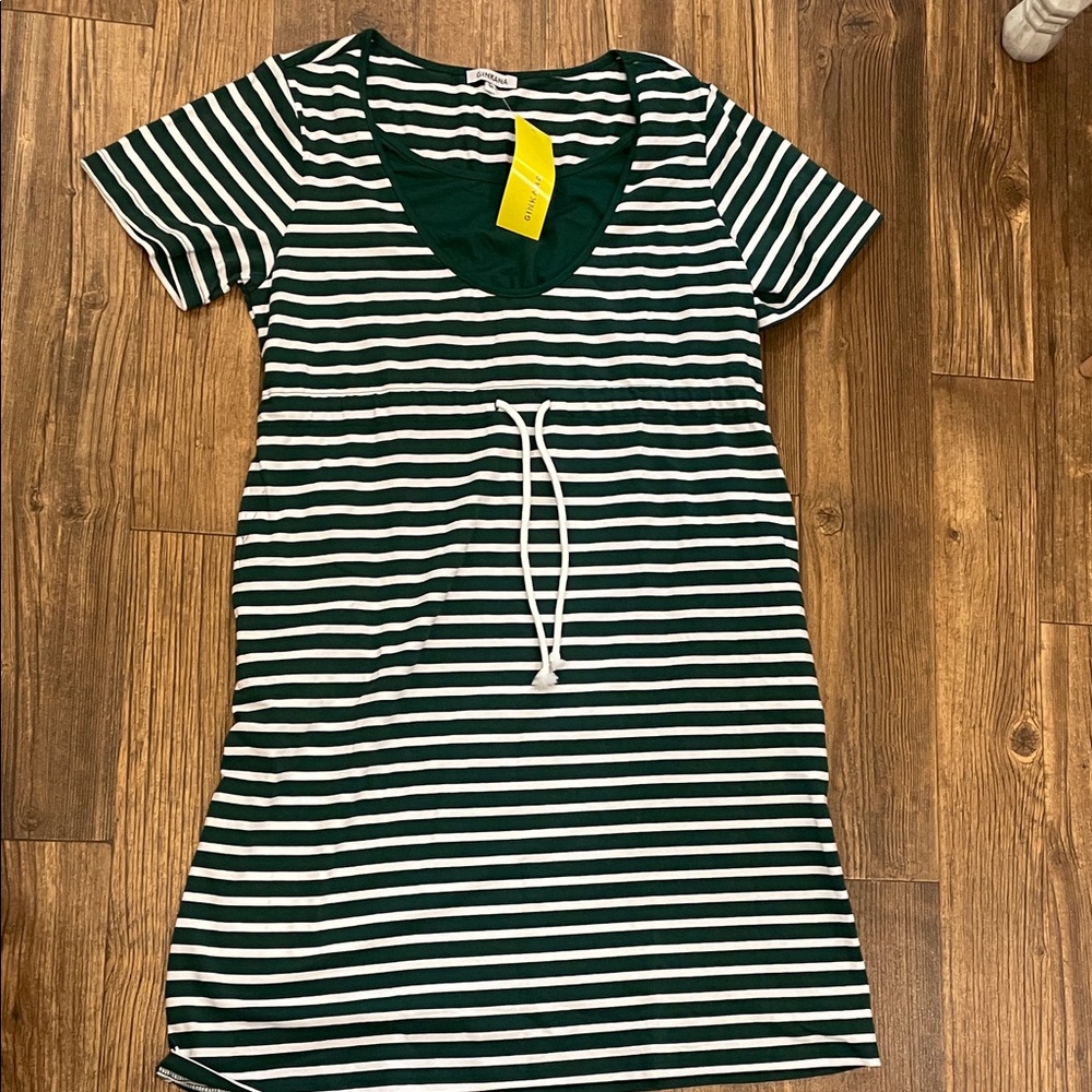 Nursing Dress Striped V-Neck with Drawstring